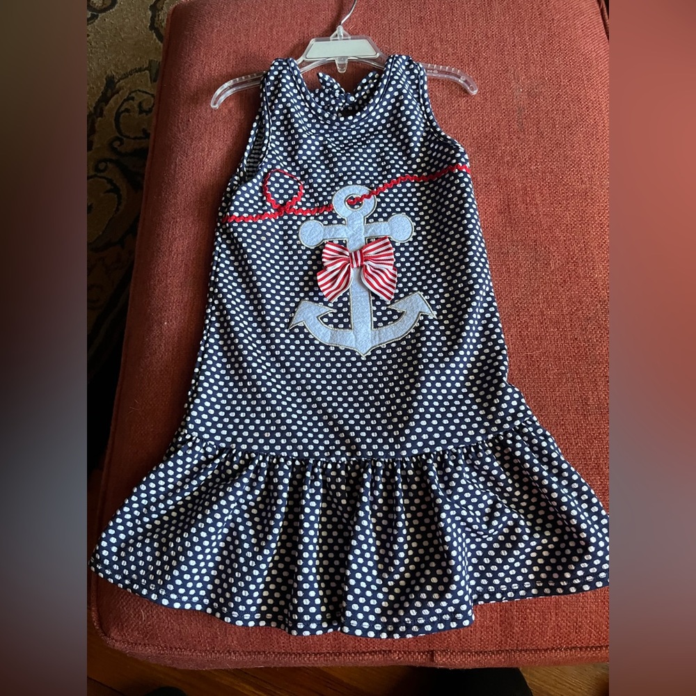 Yungland Navy Blue & White Polka Dot Anchor Sundress / Size 5 girls